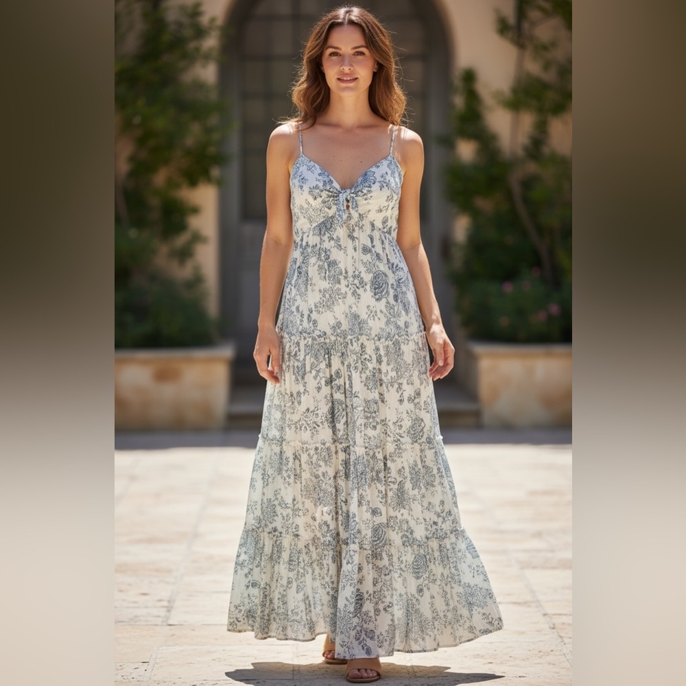 Denim & Supply Ralph Lauren Blue and White Floral Maxi Dress